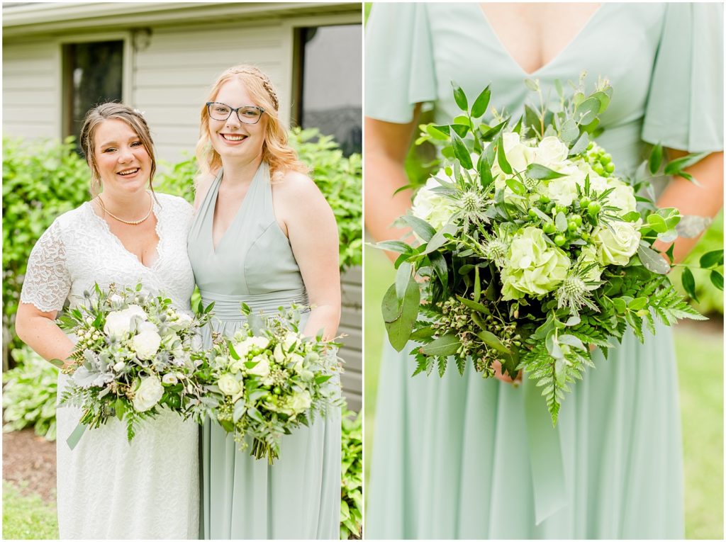 Princeton backyard wedding bride with bridesmaid portraits and bridesmaid bouquet detail photo