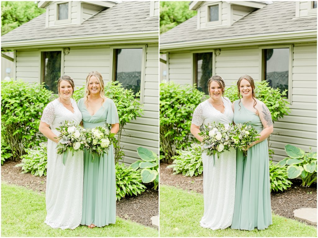 Princeton backyard wedding bride with bridesmaid portraits