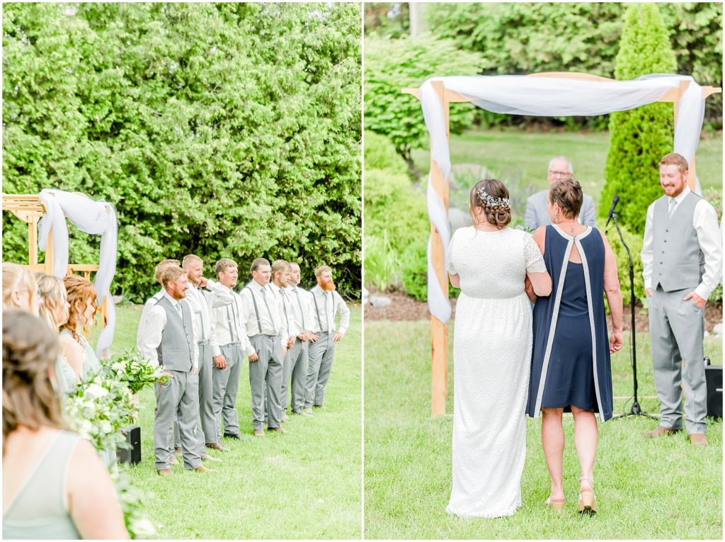 Princeton backyard wedding bride walking up the aisle to the groom