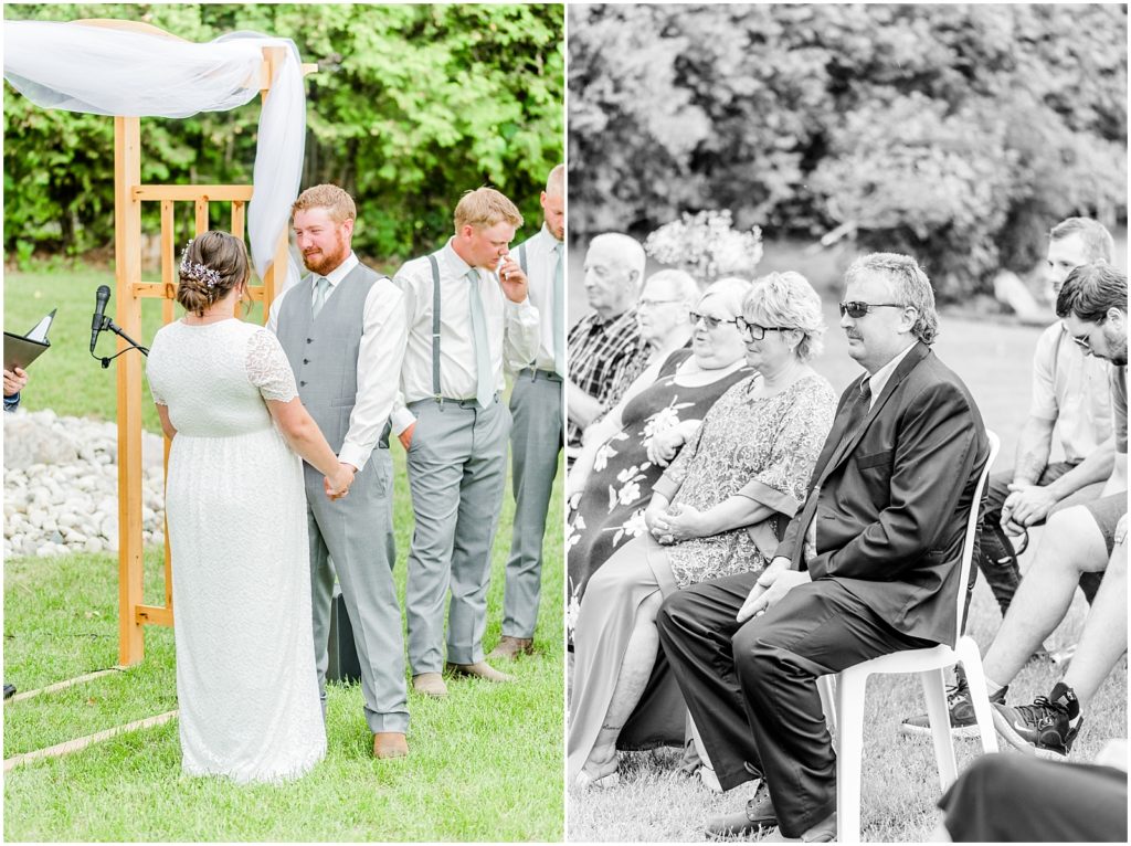 Princeton backyard wedding parents watching their children bride and groom getting married