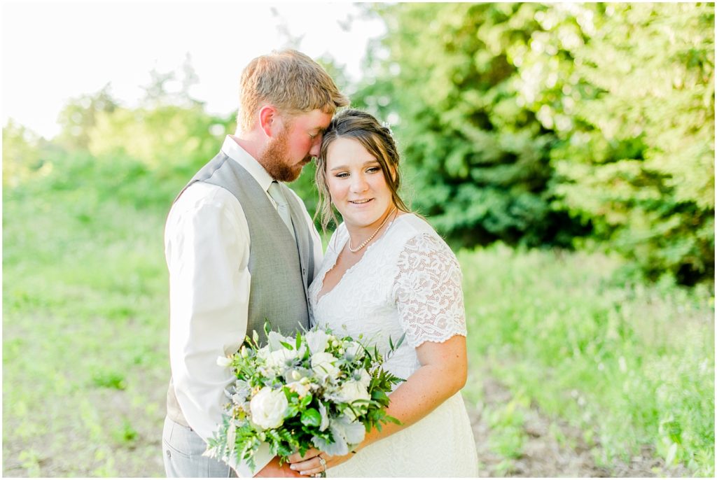 Princeton backyard wedding bride and groom at golden hour in country field