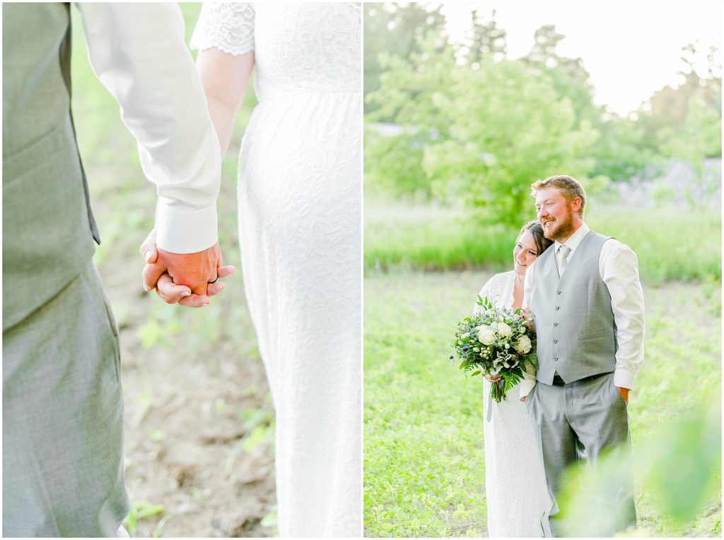 Princeton backyard wedding bride and groom at golden hour in country field