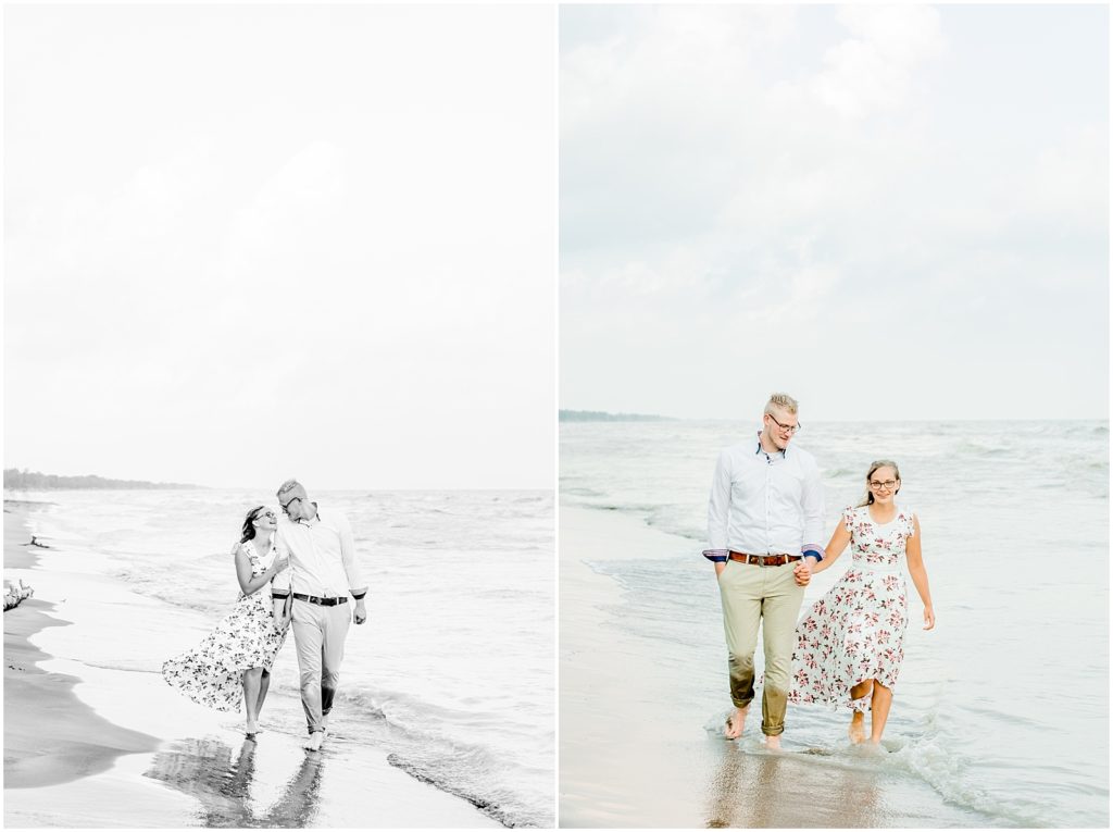 Long Point Engagement Session couple walking in the water