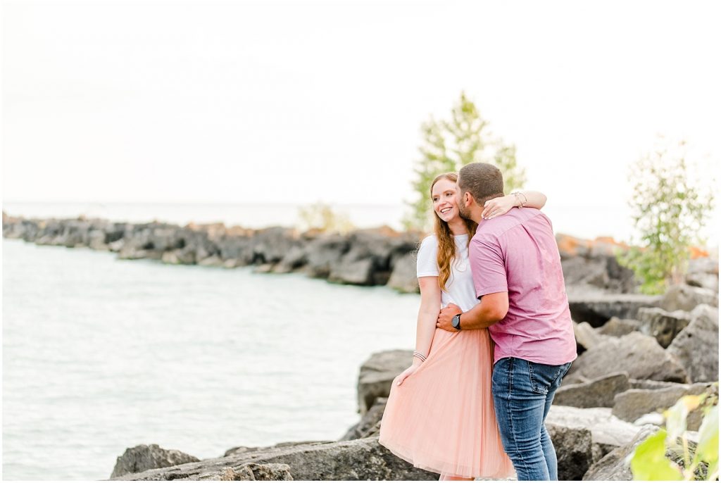 engaged couple fiancé engagement session beach port burwell ontario
