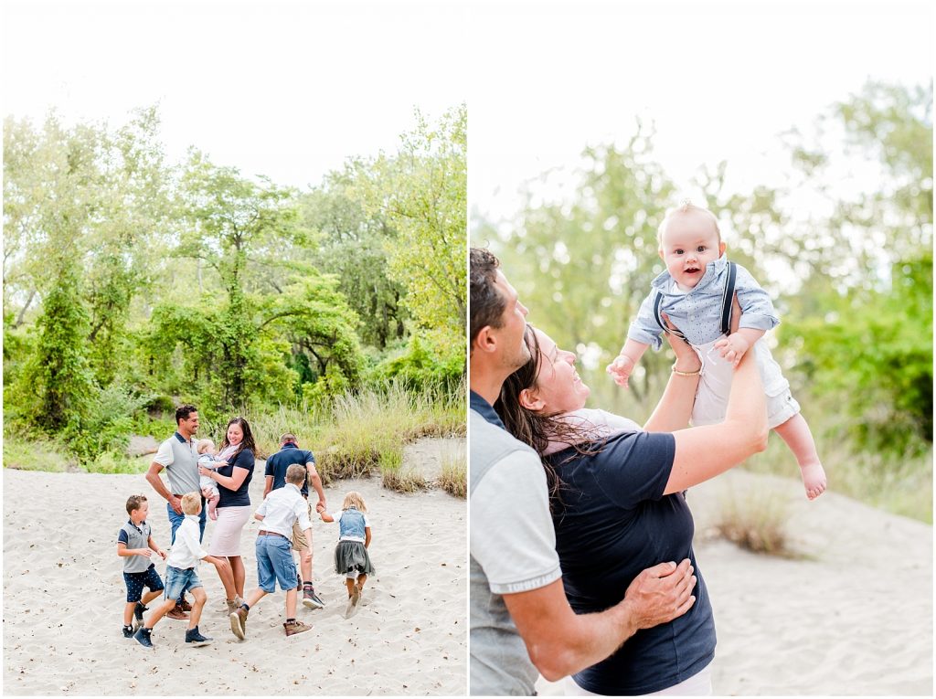 lake erie long poing beach family session baby in air