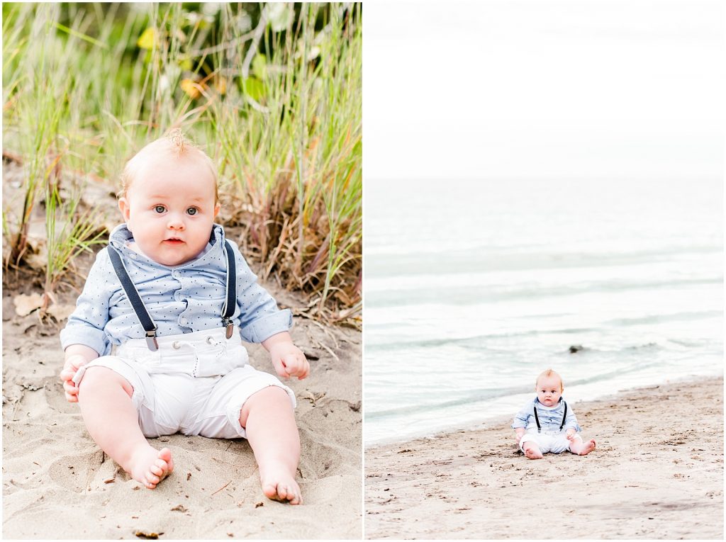 lake erie long point beach family session baby boy sitting by water