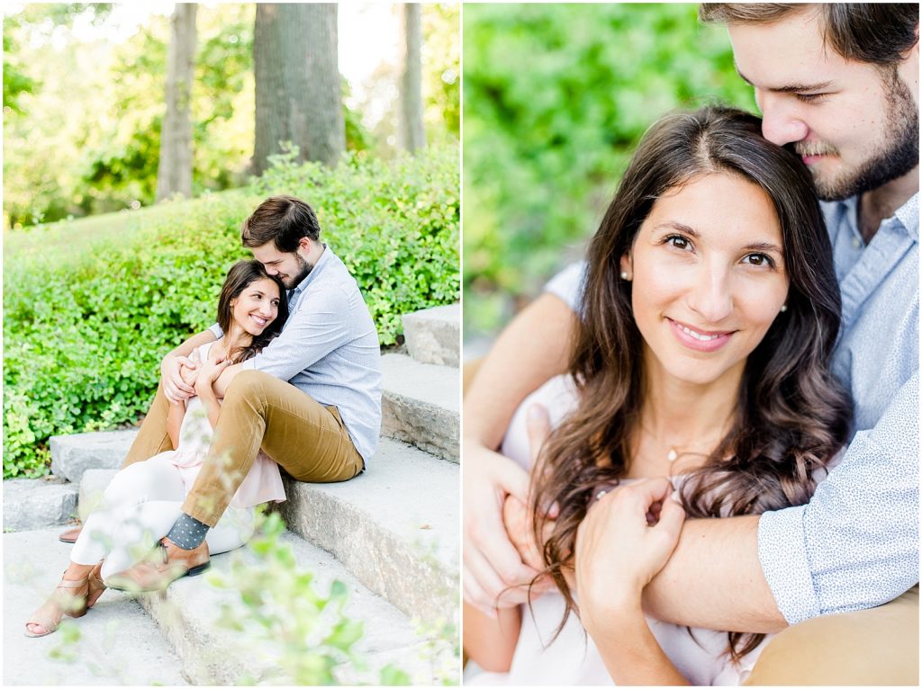 niagara on the lake queens park engagement session couple sitting on steps