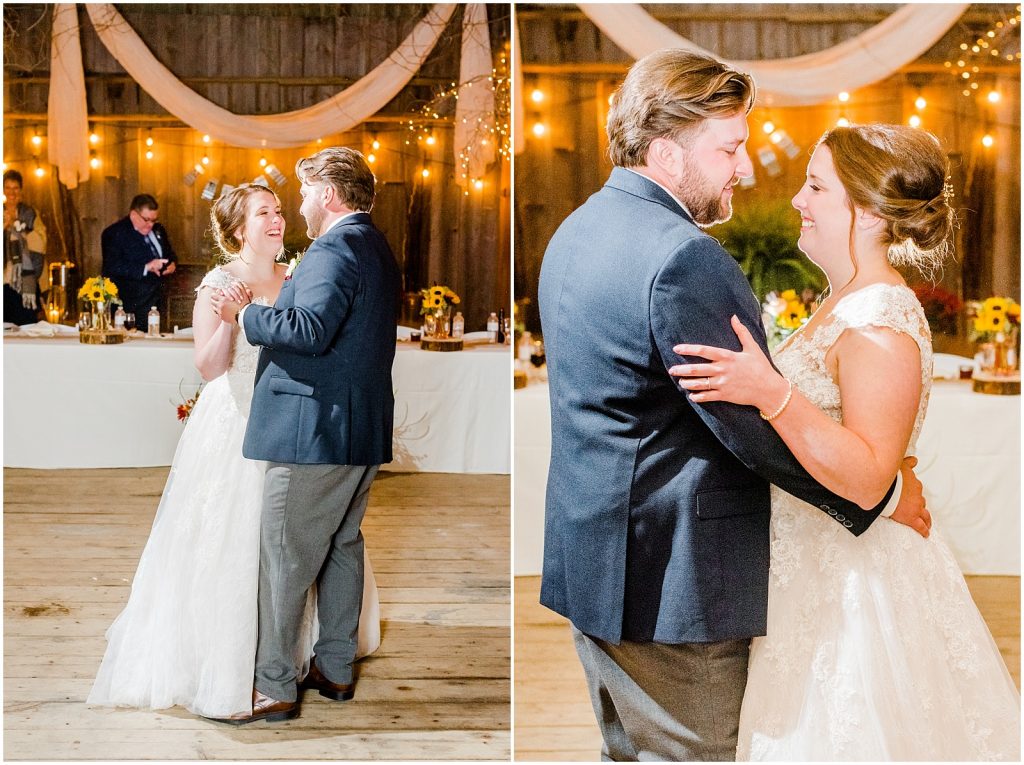 St. Mary's Countryside Wedding bride and groom first dance in a barn