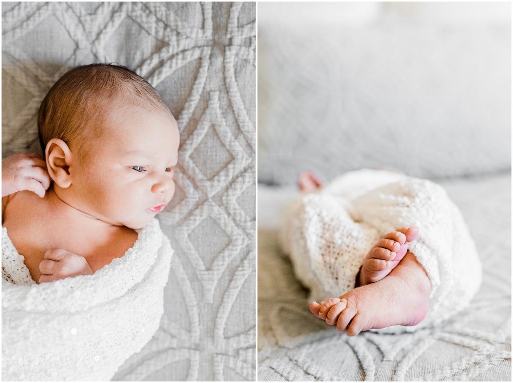 ancaster hamilton lifestyle newborn session baby on bed little feet