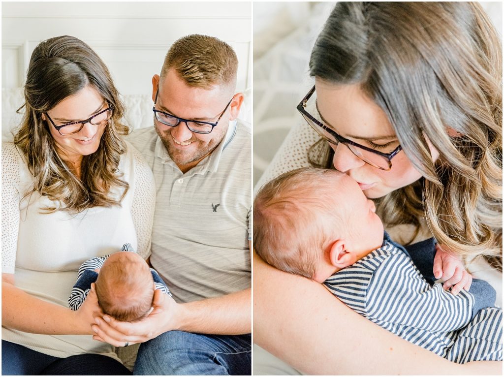 ancaster hamilton lifestyle newborn session baby with mom and dad on bed