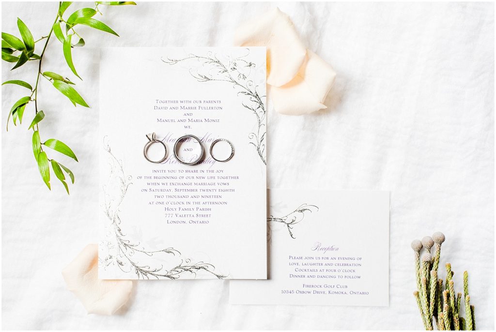 firerock golf course wedding invitation and rings