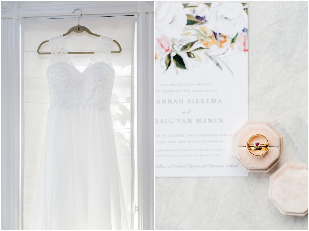 oxford country countryside wedding dress and invitation suite with rings