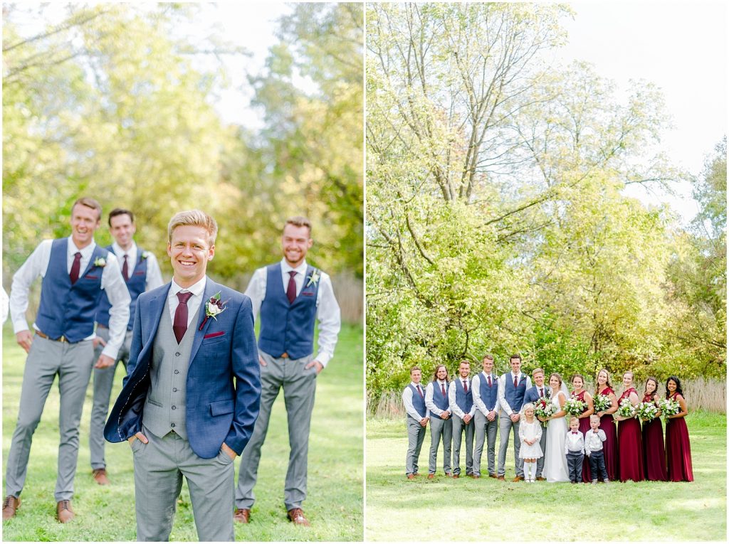 oxford country countryside wedding groom walking with groomsmen and wedding party