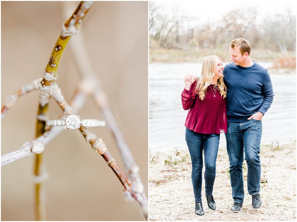 Lorne Park Brantford Grand River Engagement Session couple walking and ring detail