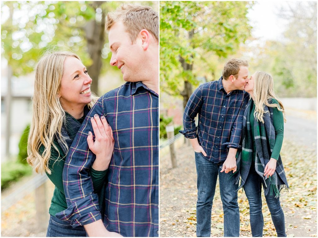 Lorne Park Brantford Engagement Session couple walking in the fall leaves