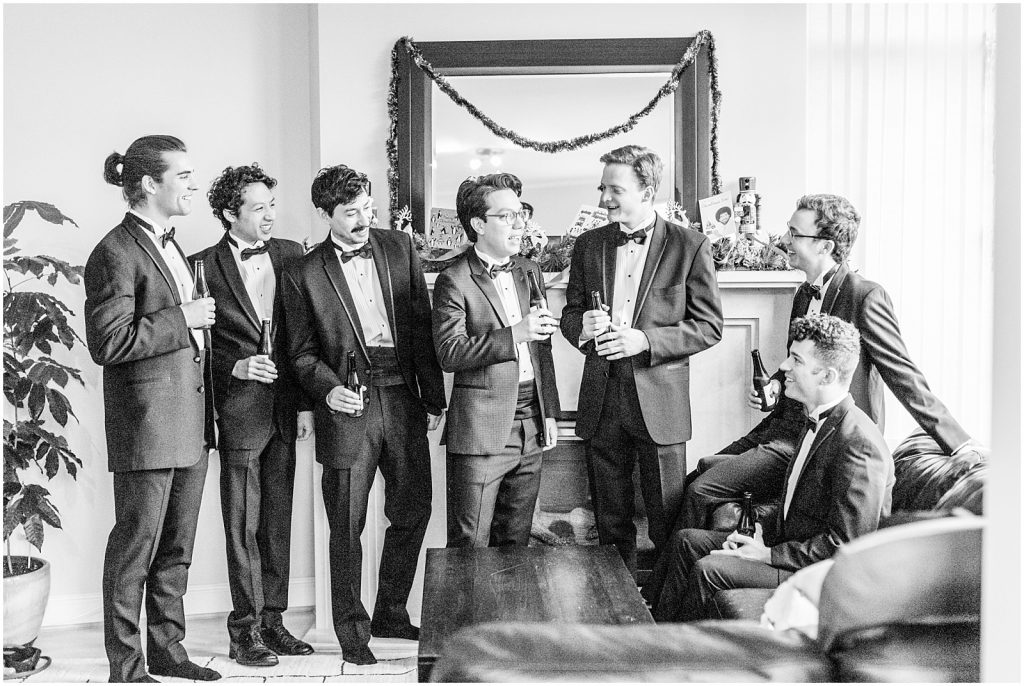 burnaby vancouver wedding groomsmen having drink