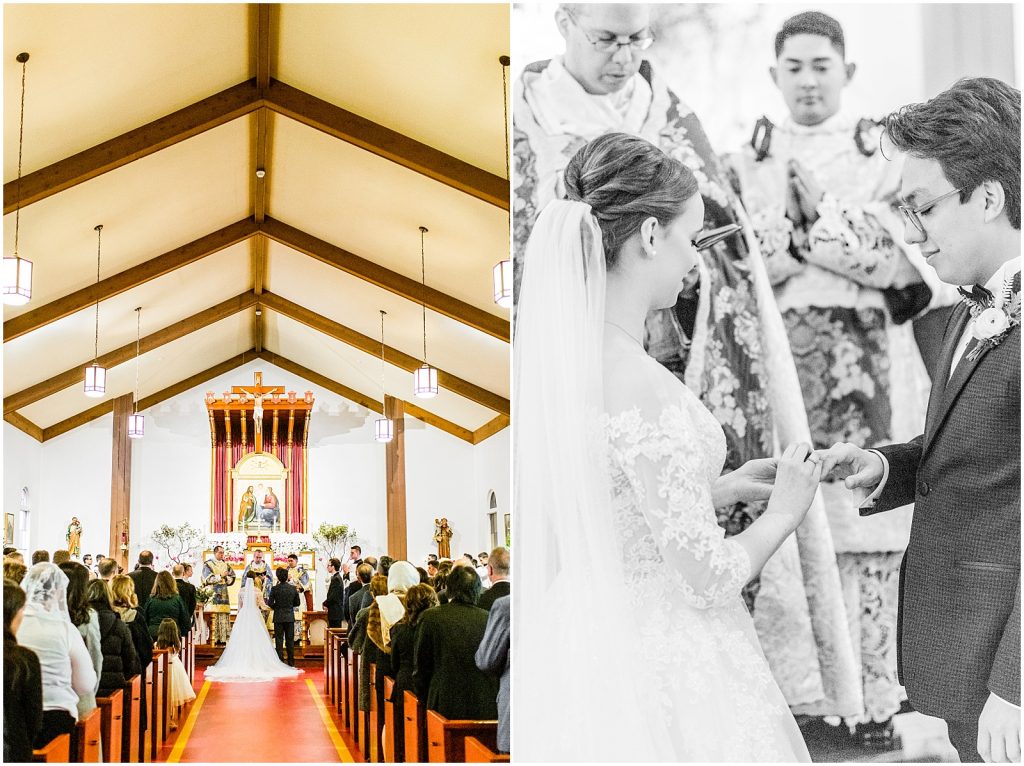 burnaby vancouver wedding bride and groom say I do in roman catholic church