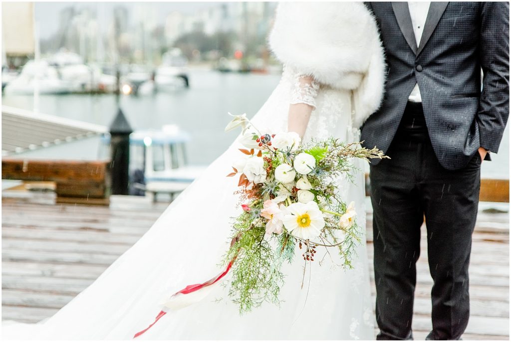 burnaby vancouver wedding bouquet bride and groom at Granville Island