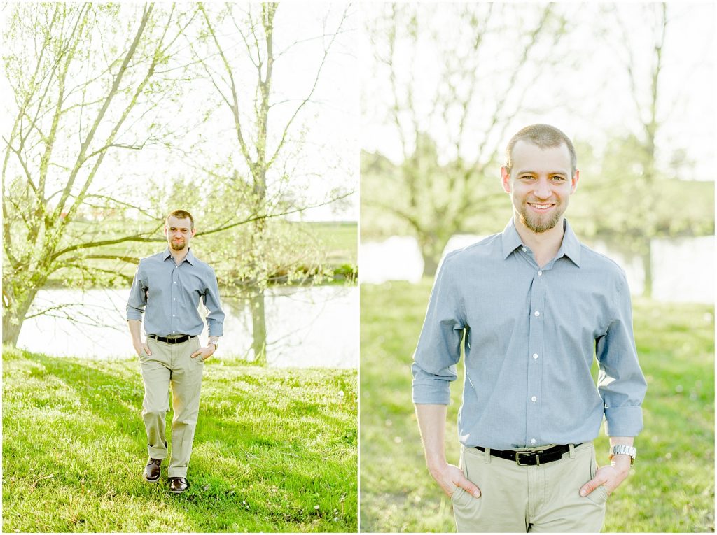 Burgessville Countryside Engagement Session groom walking