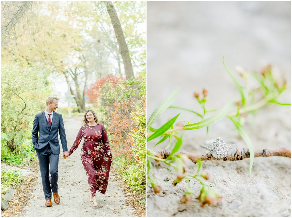 Toronto Island Engagement Session couple walking and ring detail on rock