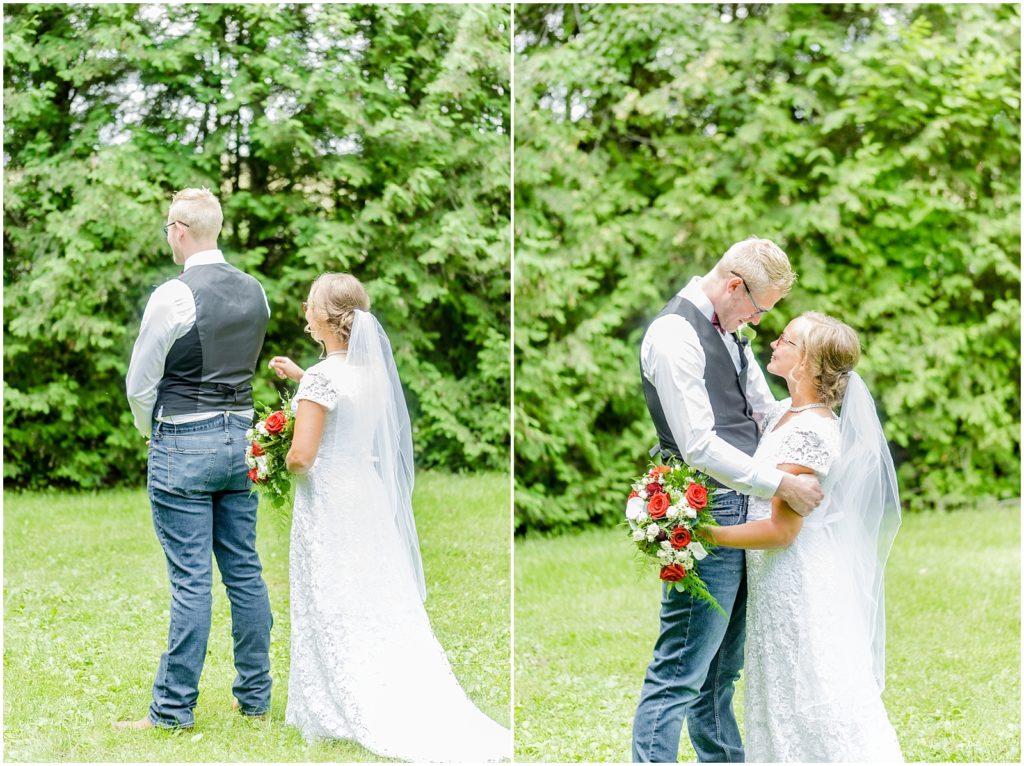 Harley Brant County horse farm wedding bride and groom first look