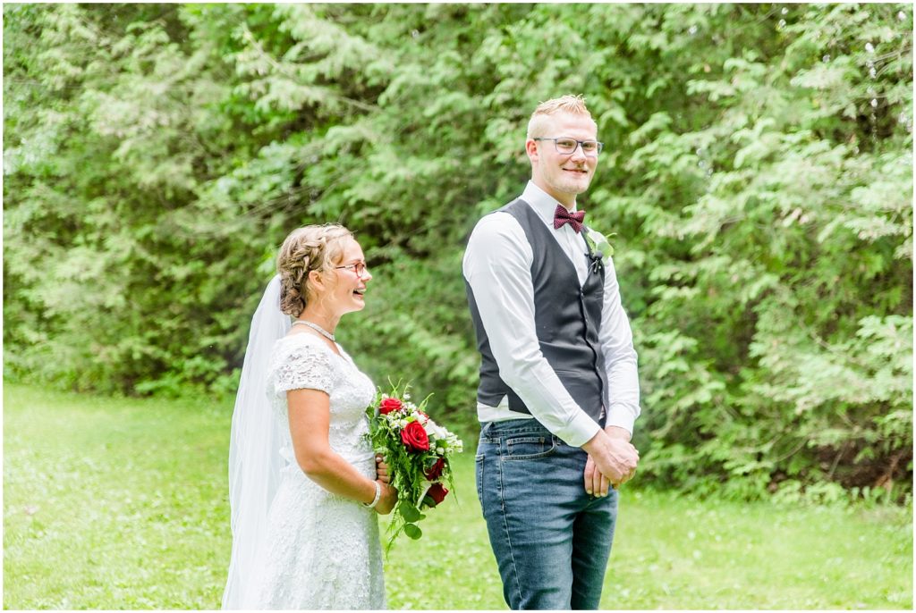 Harley Brant County horse farm wedding bride and groom first look